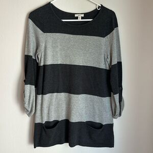 Caslon Women’s stripped Pima cotton blend pocket crew next 3/4 sleeve sweater PS